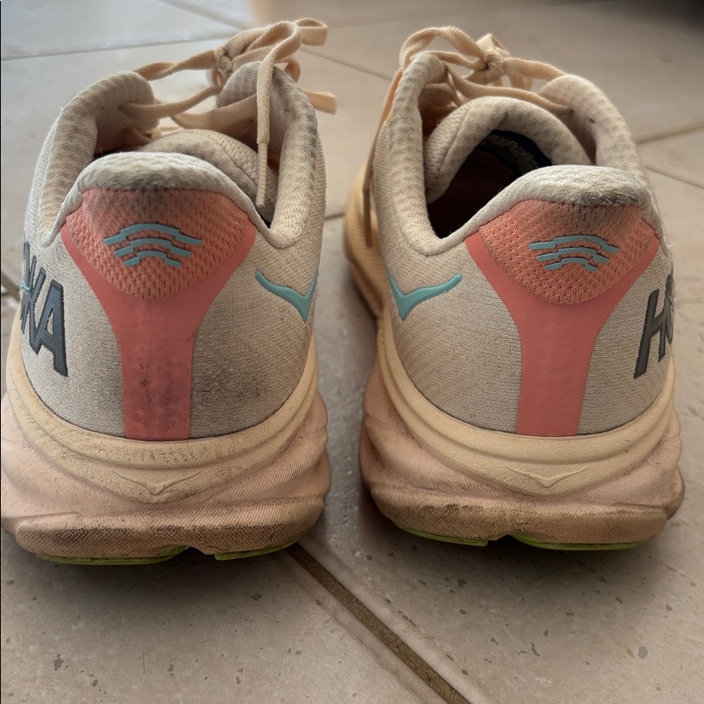 Hoka Sneakers in Cream with Orange and Green Accents - Picture 6 of 7